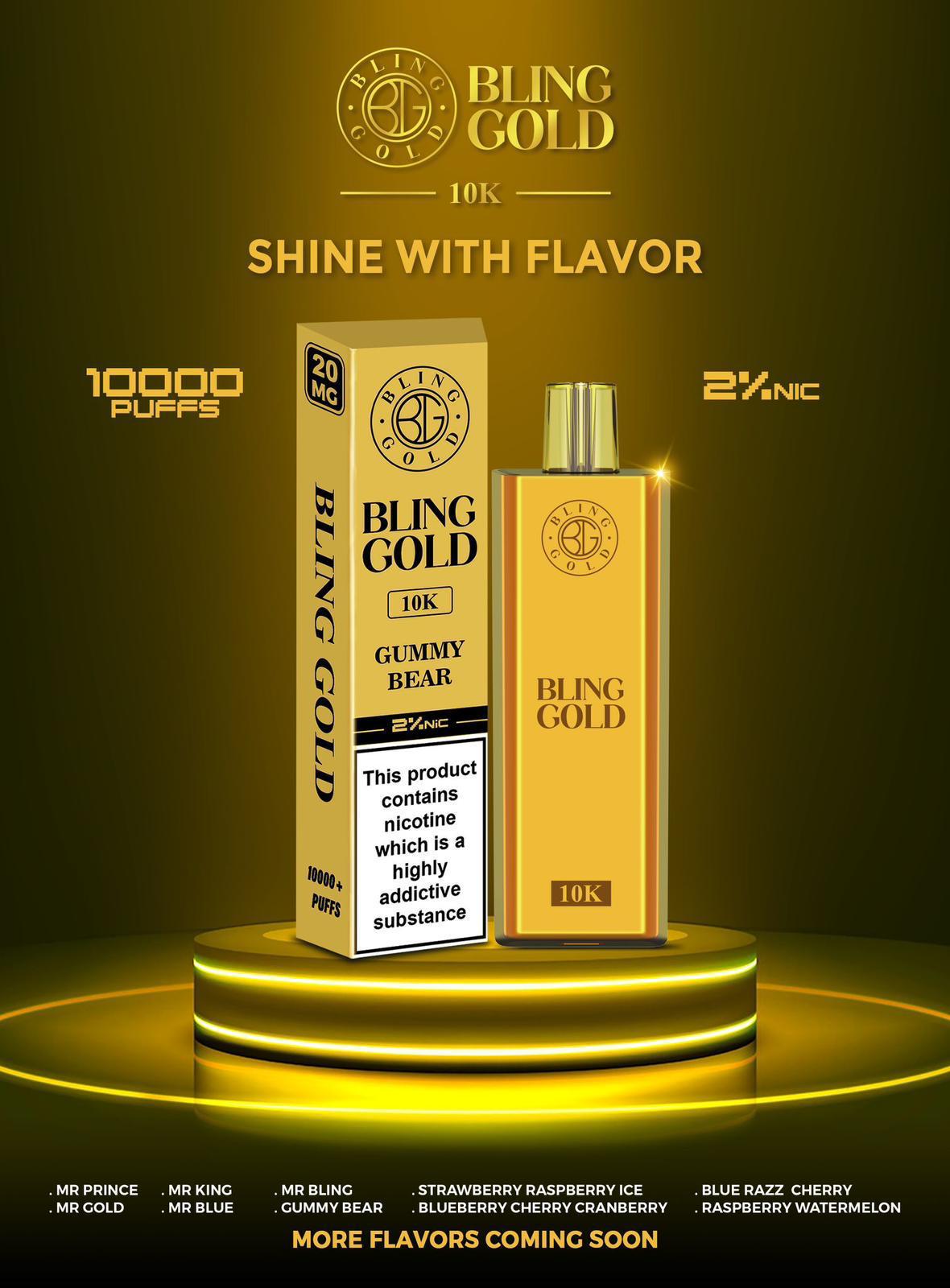 Gold Bling 10000 Disposable Vape Puff Pod Bar Box of 10 - Wolfvapes.co.uk-Mr Bling