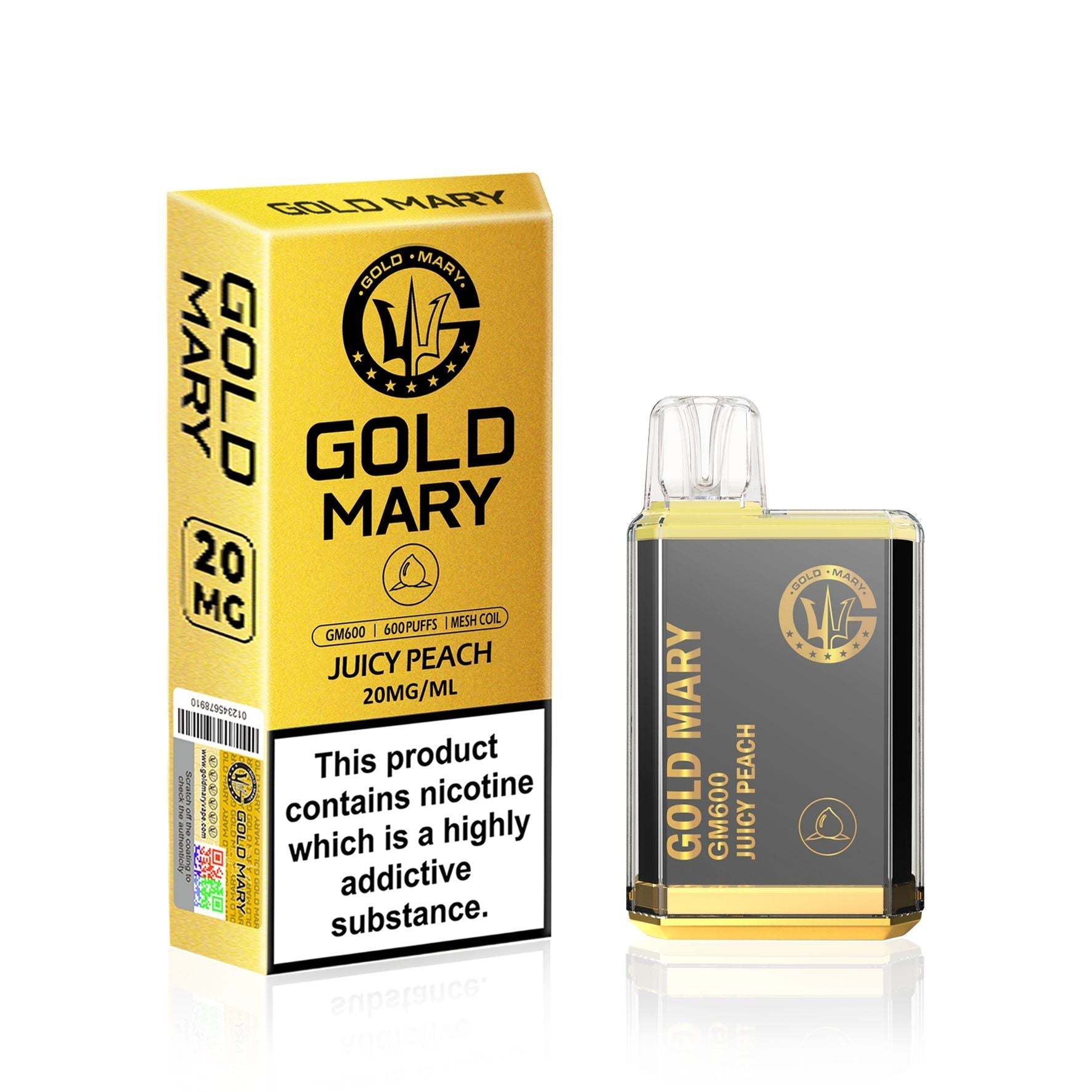 Gold Mary GM600 Disposable Vape Puff Bar Box of 10 - Wolfvapes.co.uk-Juicy Peach