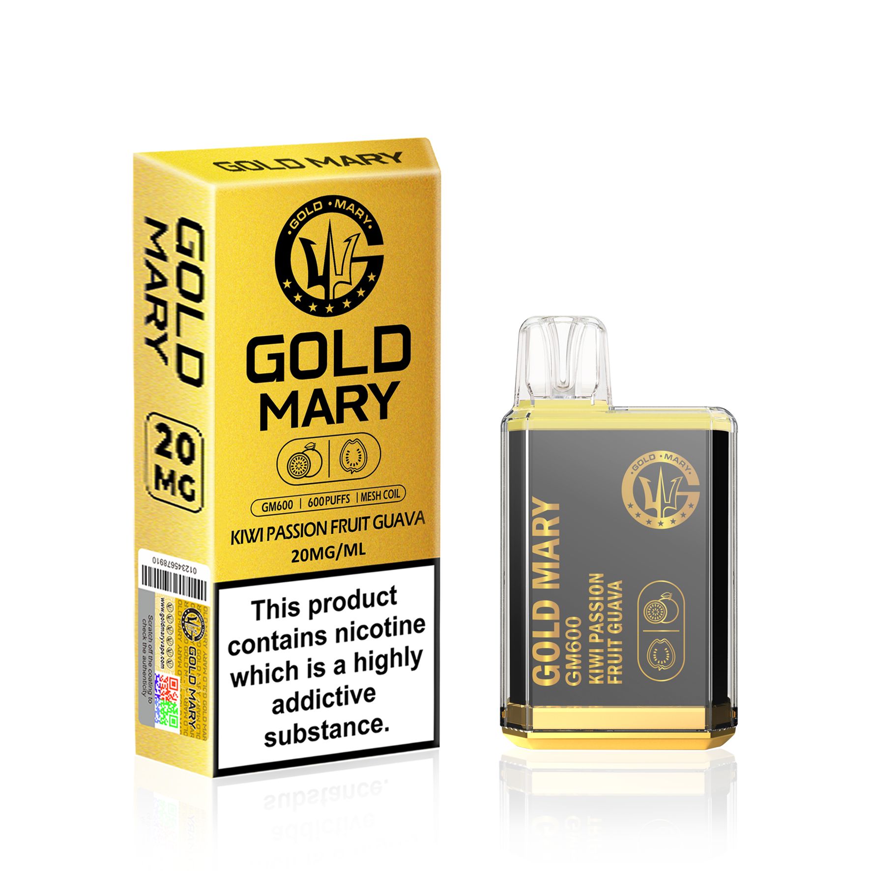 Gold Mary GM600 Disposable Vape Puff Bar Box of 10 - Wolfvapes.co.uk-Kiwi Passion Fruit Guava