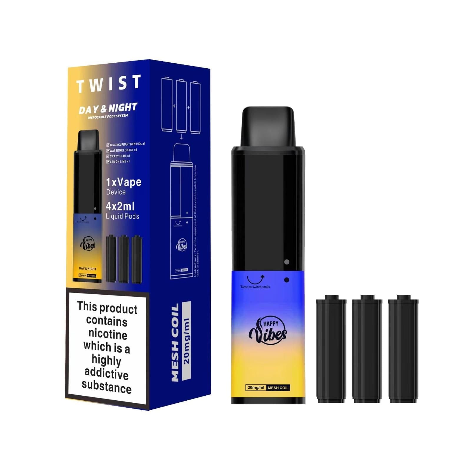 Happy Vibes TWIST 2400 Disposable Vape Pod Pen - 20mg - Wolfvapes.co.uk-Day & Night