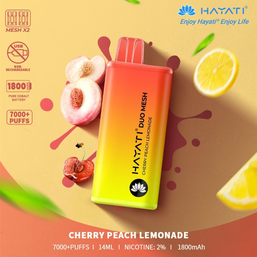 Hayati Duo Mesh 7000 Disposable Vape Puff Bar Pod Box of 10 - Wolfvapes.co.uk-Cherry Peach Lemonade