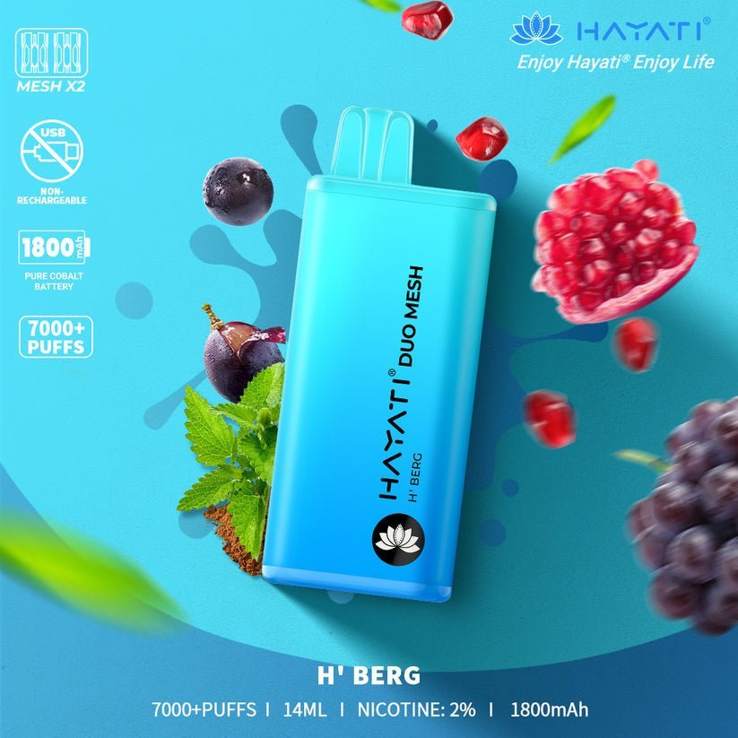 Hayati Duo Mesh 7000 Disposable Vape Puff Bar Pod Box of 10 - Wolfvapes.co.uk-H'Berg