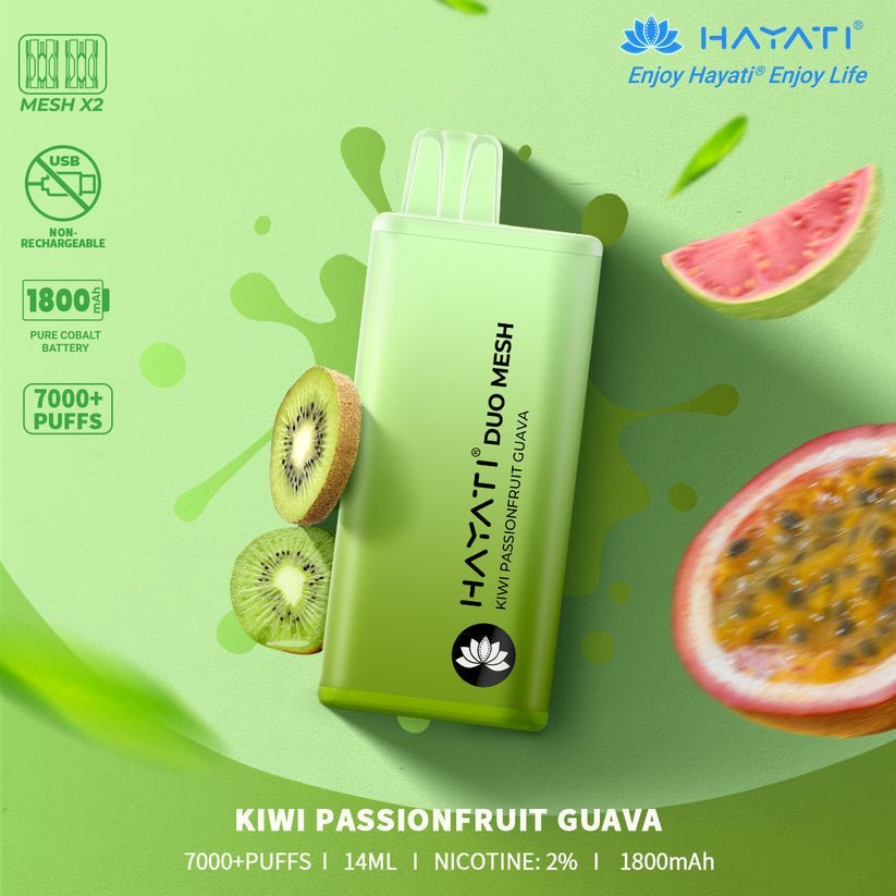 Hayati Duo Mesh 7000 Disposable Vape Puff Bar Pod Box of 10 - Wolfvapes.co.uk-Kiwi Passionfruit Guava