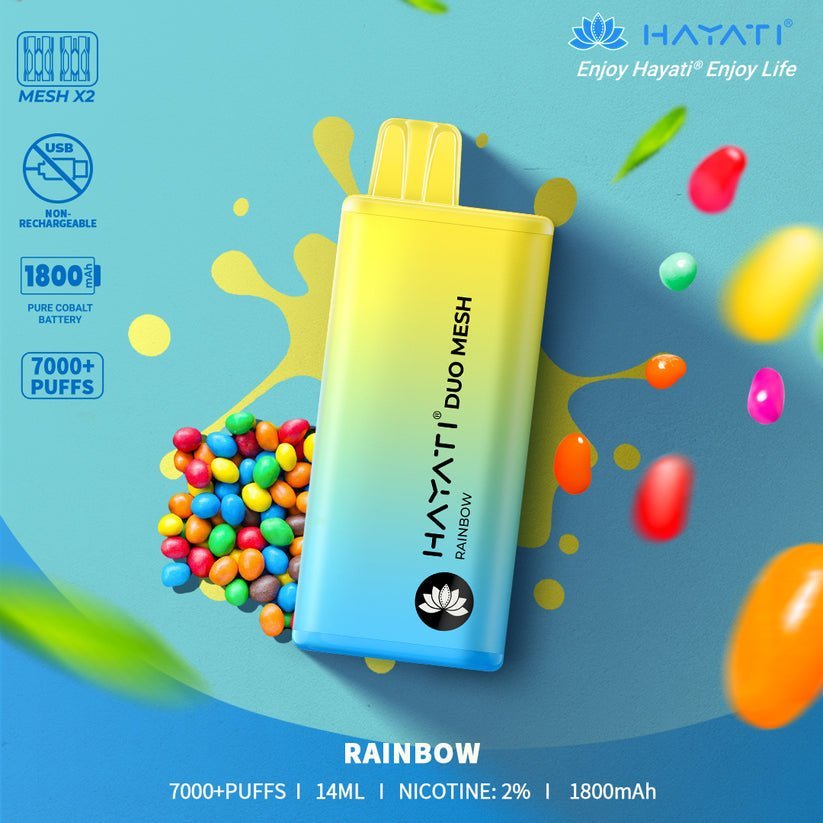 Hayati Duo Mesh 7000 Disposable Vape Puff Bar Pod Box of 10 - Wolfvapes.co.uk-Rainbow