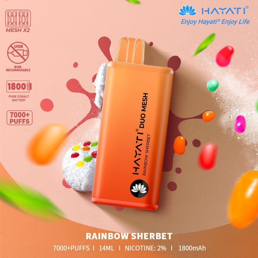 Hayati Duo Mesh 7000 Disposable Vape Puff Bar Pod Box of 10 - Wolfvapes.co.uk-Rainbow Sherbet