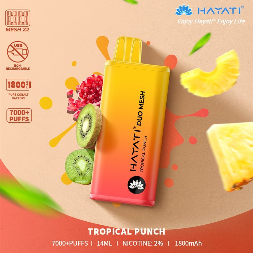 Hayati Duo Mesh 7000 Disposable Vape Puff Bar Pod Box of 10 - Wolfvapes.co.uk-Tropical Punch