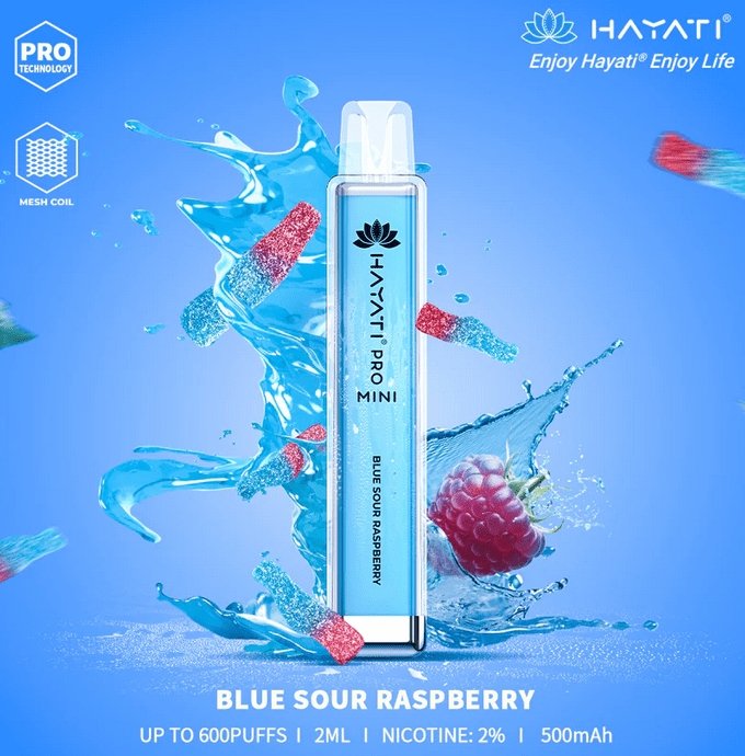Hayati Mini Pro 600 Disposable Vape Puff Bar Pod Box of 10 - Wolfvapes.co.uk-Blue Sour Raspberry (Box of 10)