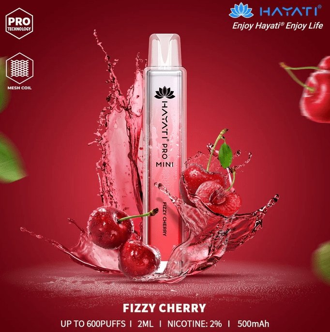 Hayati Mini Pro 600 Disposable Vape Puff Bar Pod Box of 10 - Wolfvapes.co.uk-Fizzy Cherry (Box of 10)