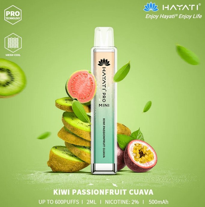Hayati Mini Pro 600 Disposable Vape Puff Bar Pod Box of 10 - Wolfvapes.co.uk-Kiwi Passionfruit Guava (Box of 10)