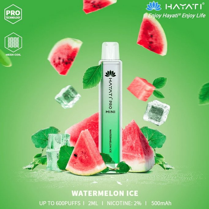 Hayati Mini Pro 600 Disposable Vape Puff Bar Pod Box of 10 - Wolfvapes.co.uk-Watermelon Ice (Box of 10)