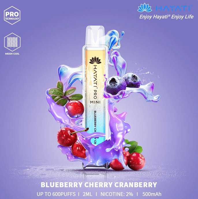Hayati Mini Pro 600 Disposable Vape Puff Bar Pod - Wolfvapes.co.uk-Blueberry Cherry Cranberry