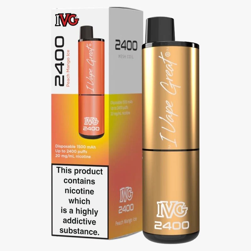 IVG 2400 Disposable Vape Pod Puff Device - Box of 5 - Wolfvapes.co.uk-Peach Mango Ice