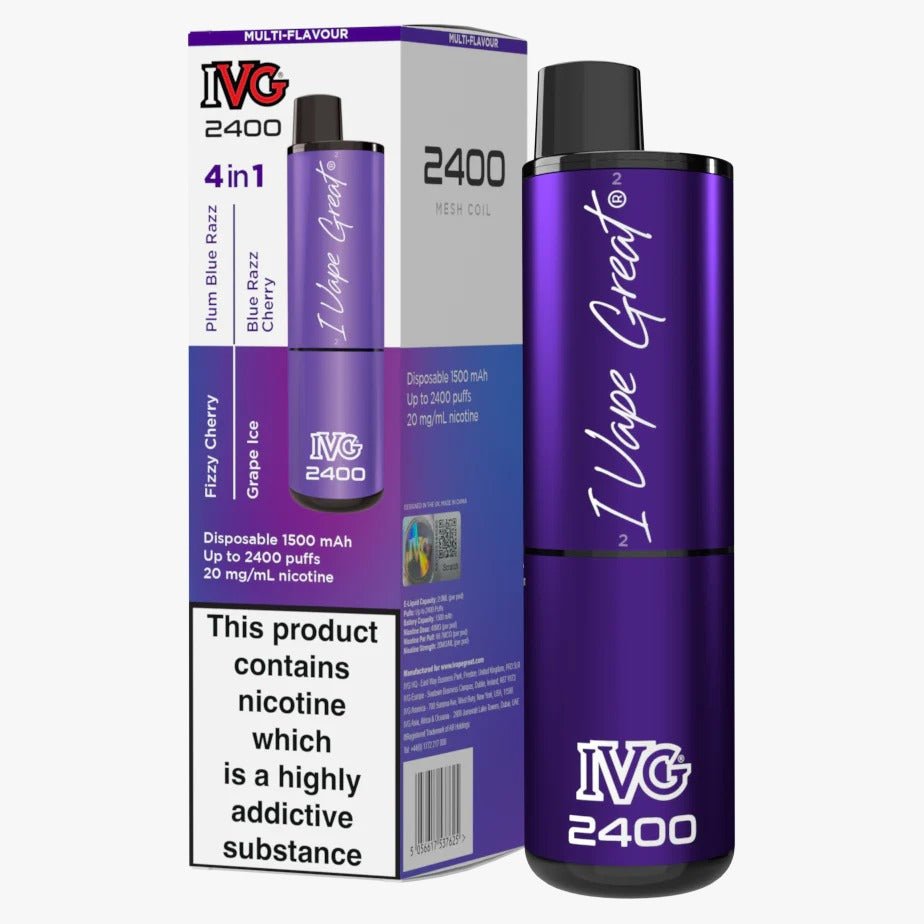 IVG 2400 Disposable Vape Pod Puff Device - Box of 5 - Wolfvapes.co.uk-Purple Edition ( 4 Mix Flavours )
