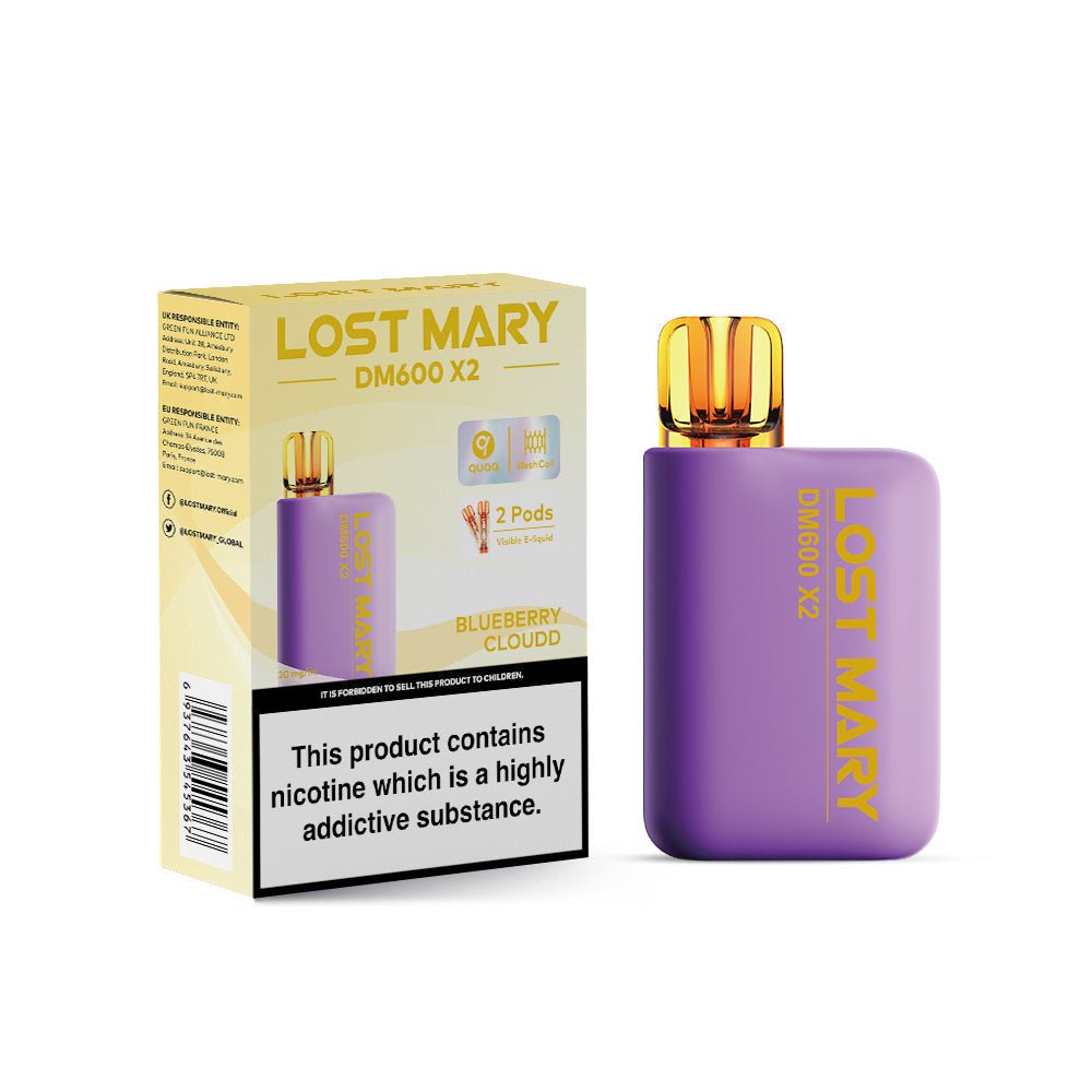 Lost Mary DM600 X2 1200 Puffs Disposable Vape Pod Box of 10 - Wolfvapes.co.uk-Blueberry Cloud