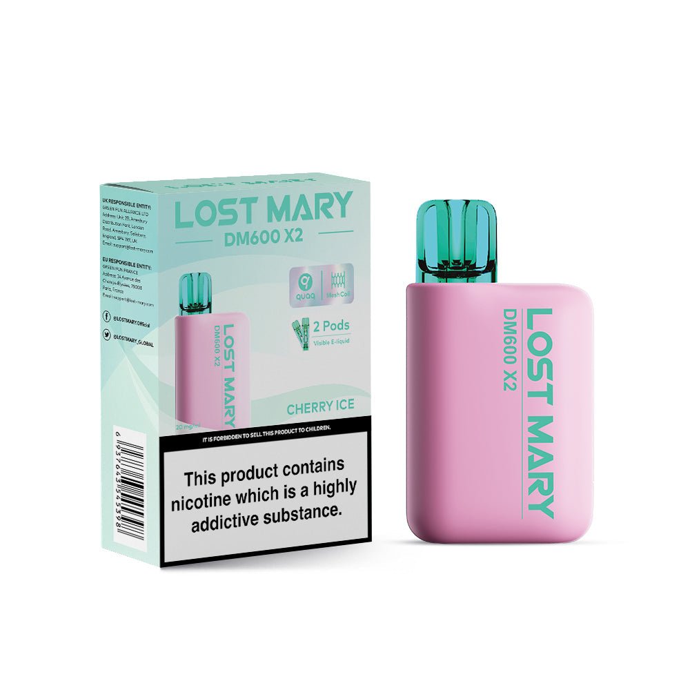 Lost Mary DM600 X2 1200 Puffs Disposable Vape Pod Box of 10 - Wolfvapes.co.uk-Cherry Ice