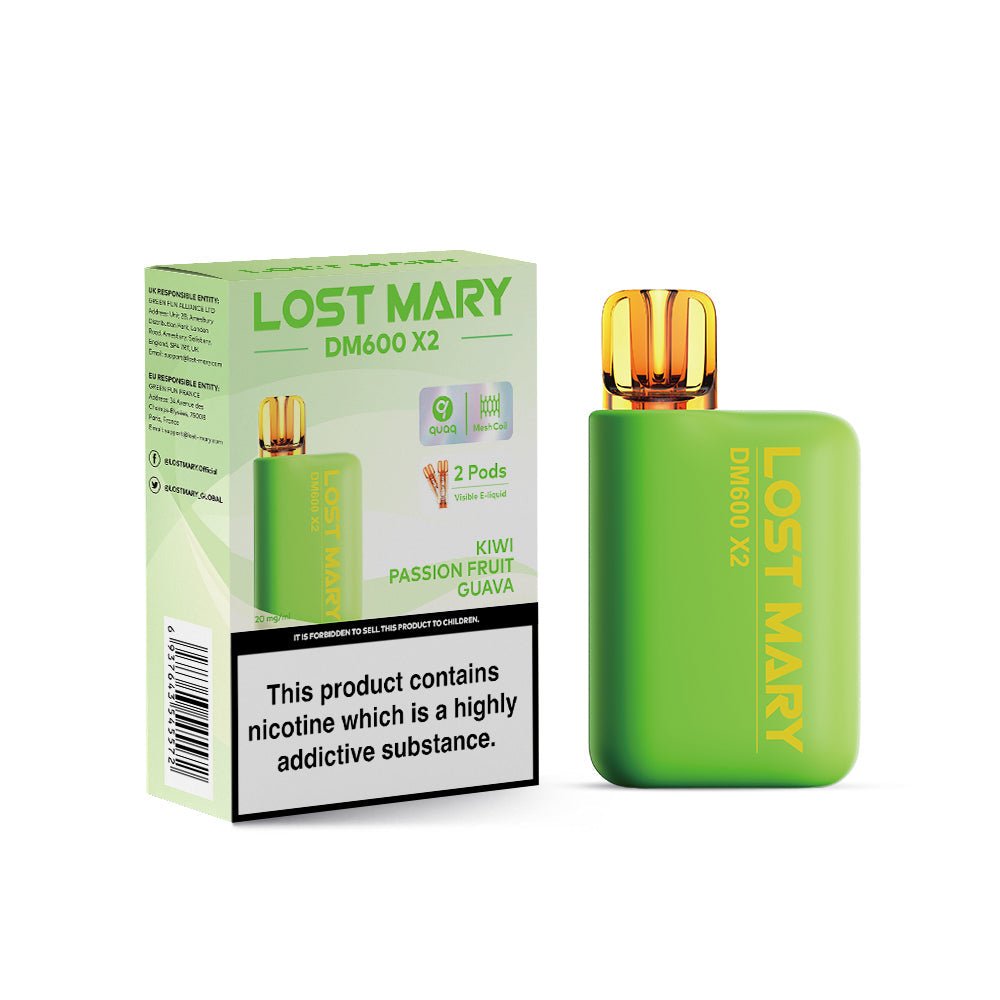 Lost Mary DM600 X2 1200 Puffs Disposable Vape Pod Box of 10 - Wolfvapes.co.uk-Kiwi Passion Fruit Guava