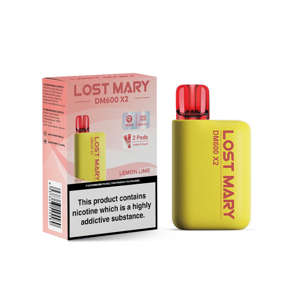 Lost Mary DM600 X2 1200 Puffs Disposable Vape Pod Box of 10 - Wolfvapes.co.uk-Lemon Lime
