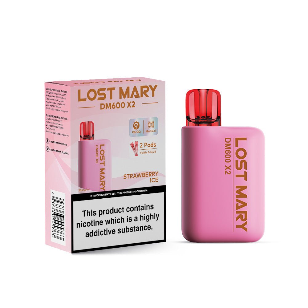 Lost Mary DM600 X2 1200 Puffs Disposable Vape Pod Box of 10 - Wolfvapes.co.uk-Strawberry Ice