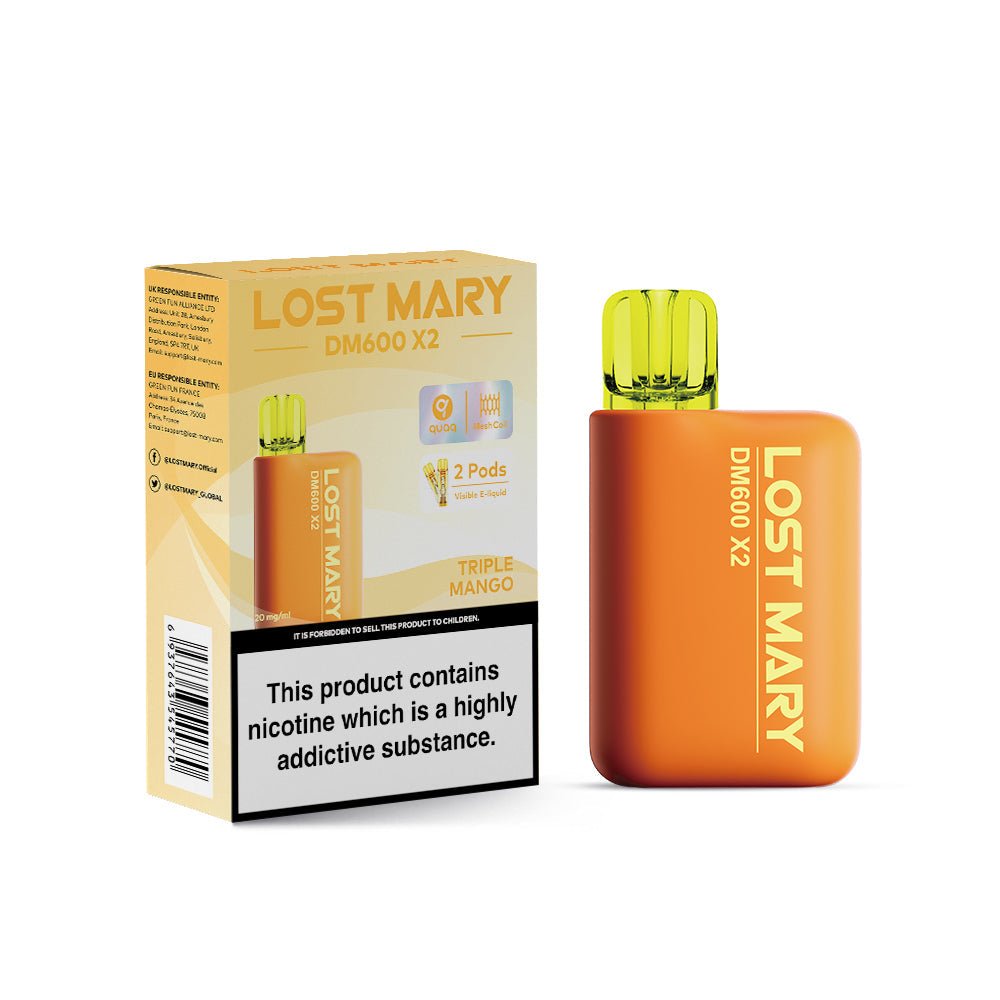 Lost Mary DM600 X2 1200 Puffs Disposable Vape Pod Box of 10 - Wolfvapes.co.uk-Triple Mango