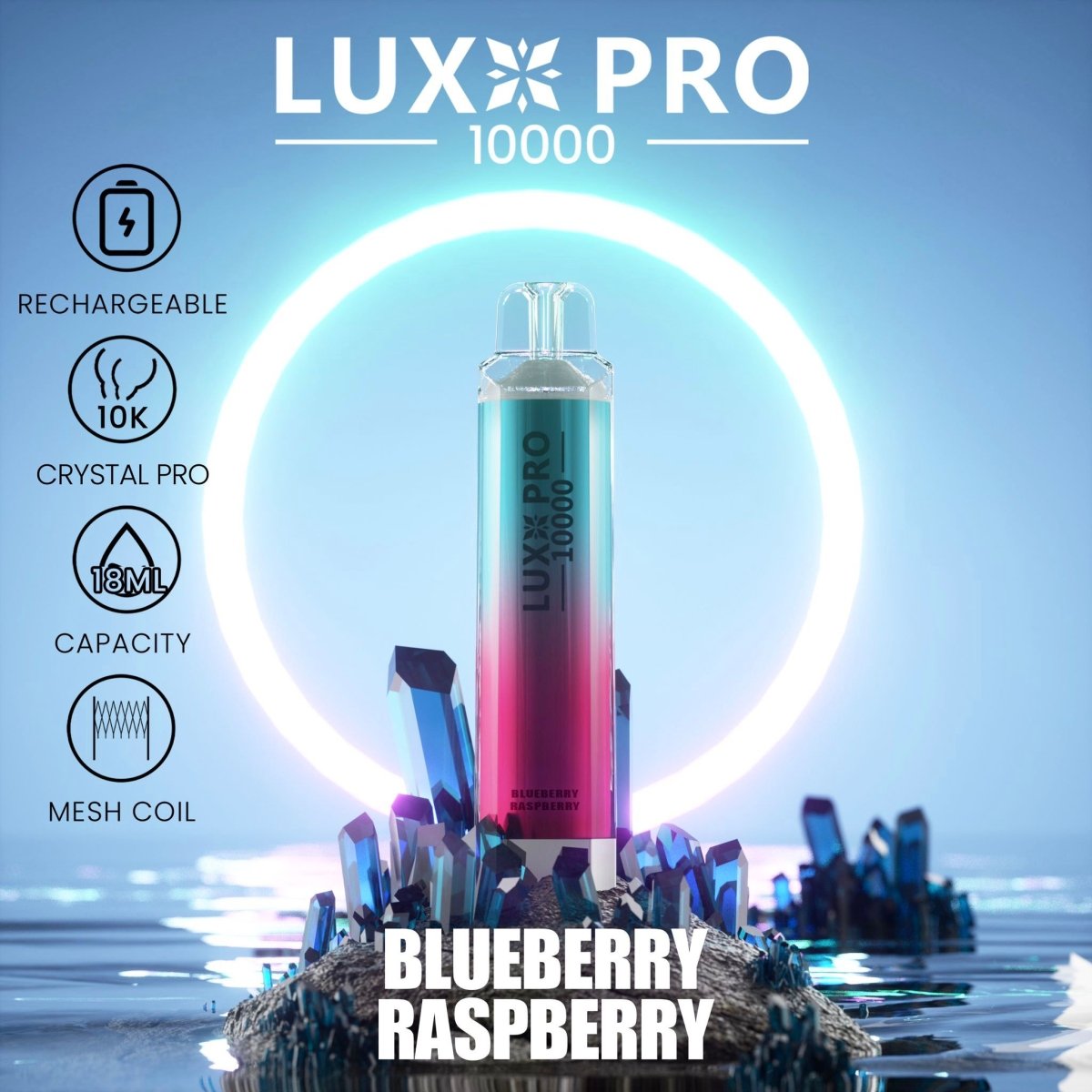 Lux Pro 10000 Puffs Disposable Vape Pod Box of 10 - Wolfvapes.co.uk-Blueberry Raspberry