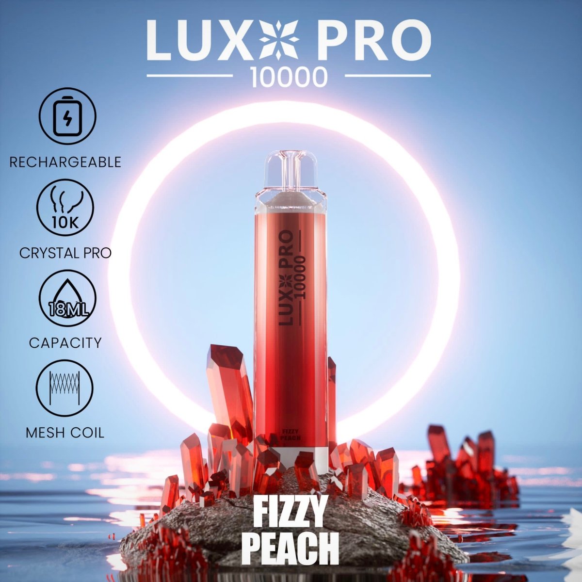 Lux Pro 10000 Puffs Disposable Vape Pod Box of 10 - Wolfvapes.co.uk-Fizzy Peach