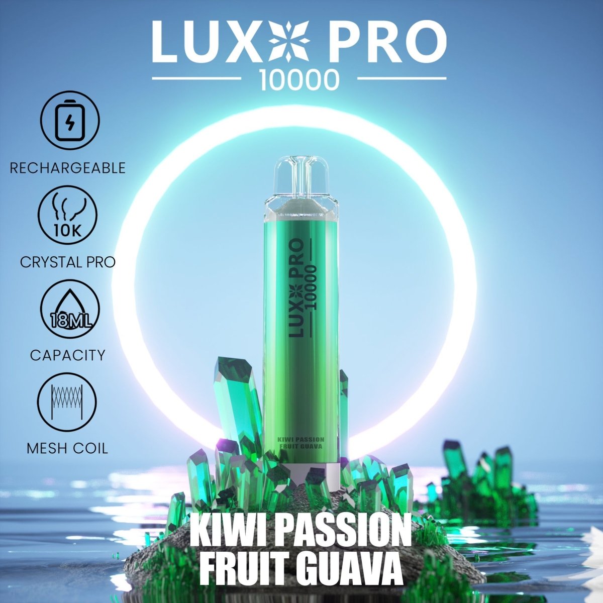 Lux Pro 10000 Puffs Disposable Vape Pod Box of 10 - Wolfvapes.co.uk-Kiwi Passion Fruit Guava