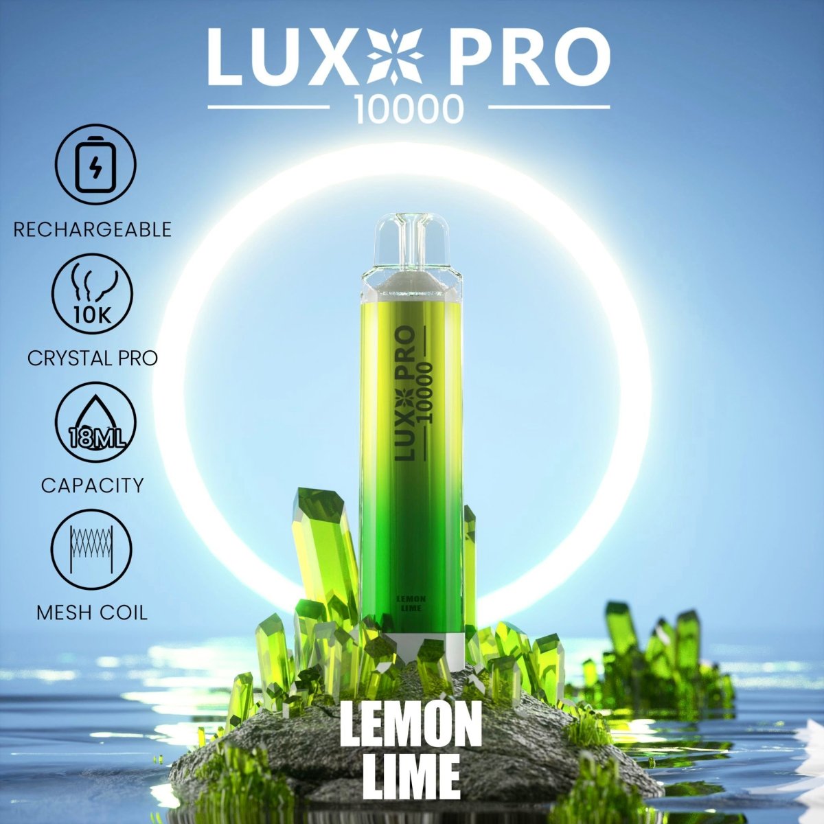 Lux Pro 10000 Puffs Disposable Vape Pod Box of 10 - Wolfvapes.co.uk-Lemon Lime