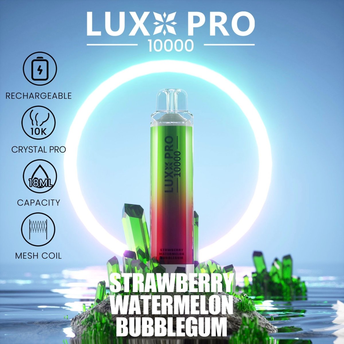 Lux Pro 10000 Puffs Disposable Vape Pod Box of 10 - Wolfvapes.co.uk-Strawberry Watermelon Bubblegum