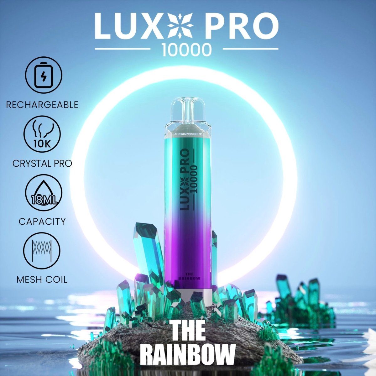 Lux Pro 10000 Puffs Disposable Vape Pod Box of 10 - Wolfvapes.co.uk-The Rainbow