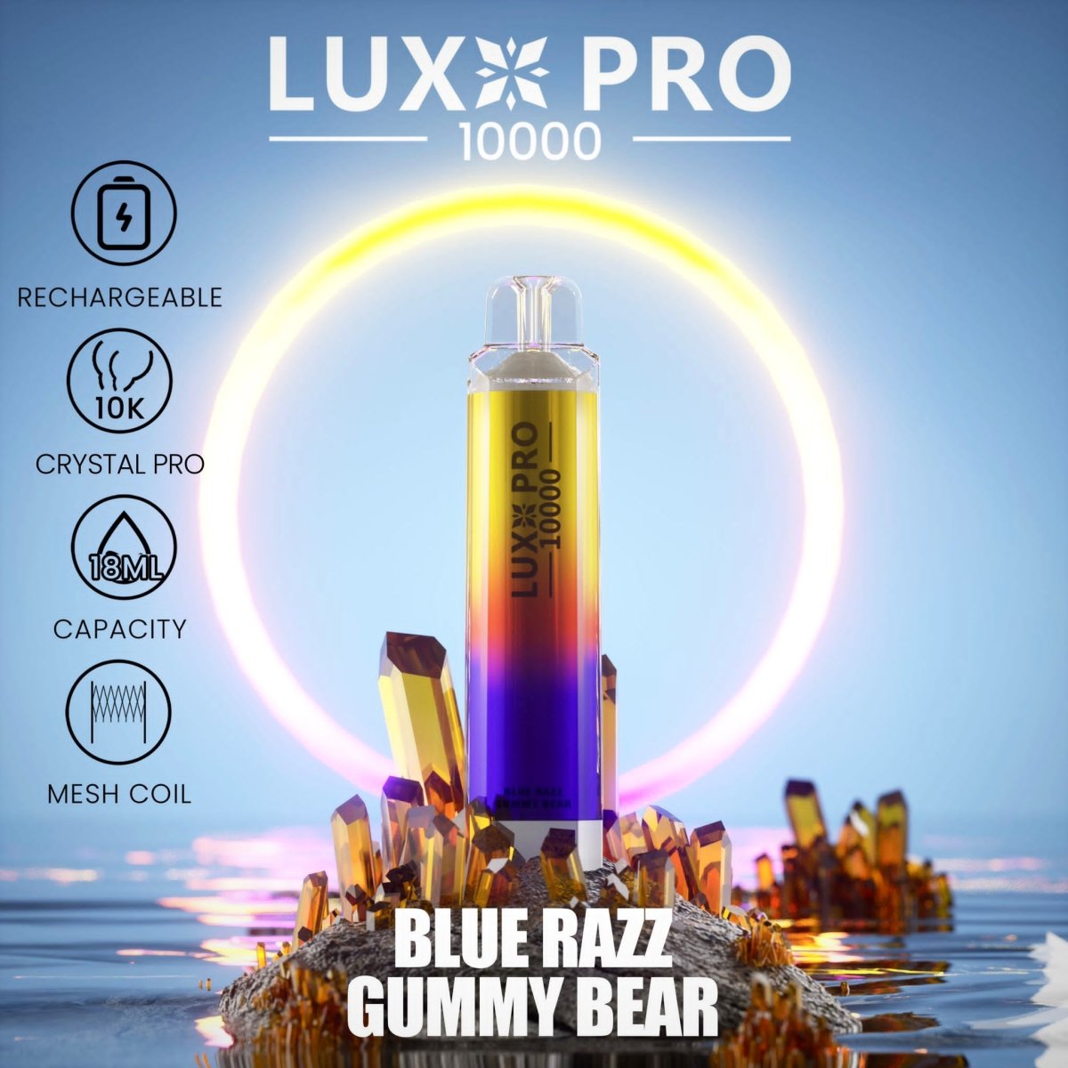 Lux Pro 10000 Puffs Disposable Vape Pod - Wolfvapes.co.uk-Blue Razz Gummy Bear