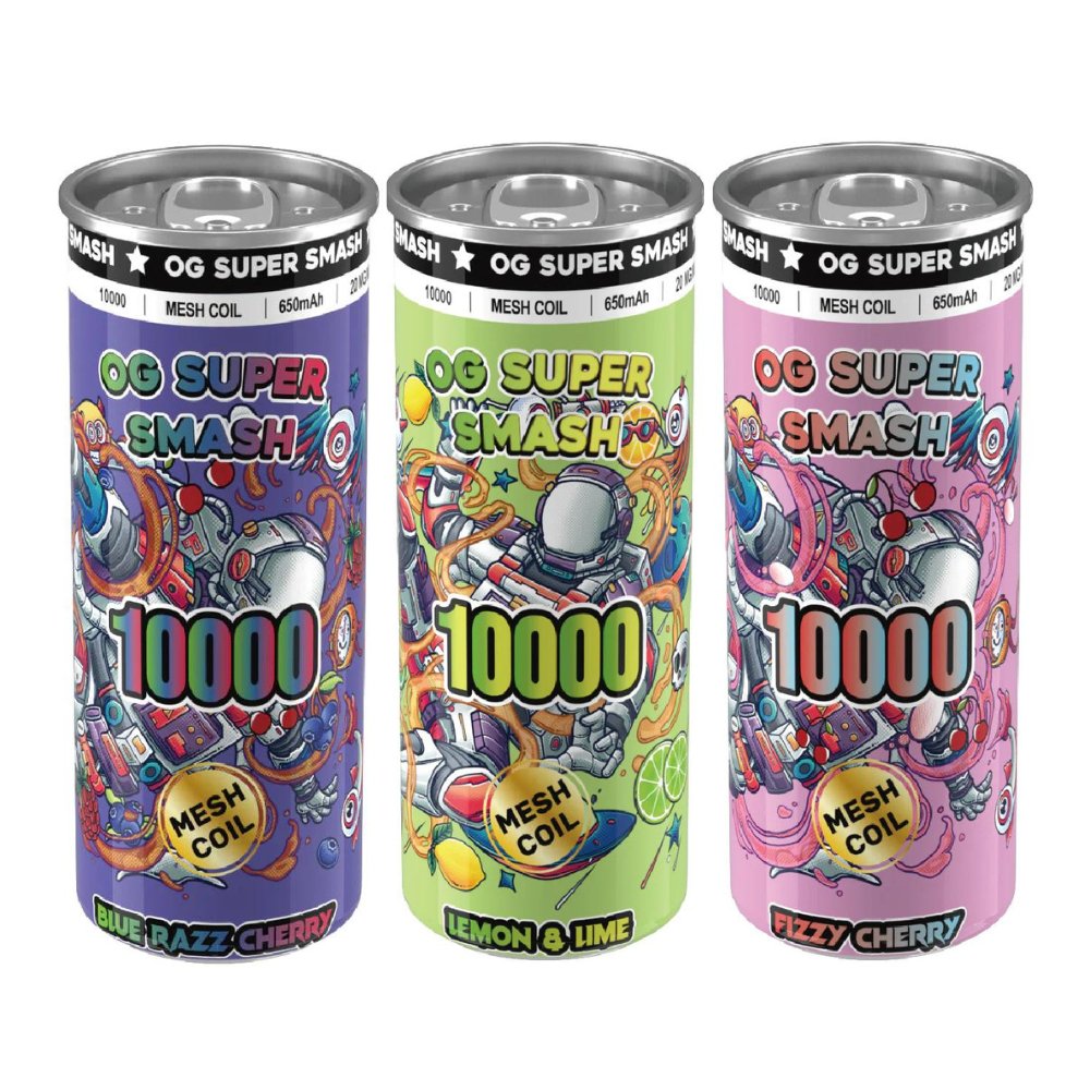 OG Super Smash 10000 Puffs Disposable Vape Pod Box of 10 - Wolfvapes.co.uk-Blue Razz Cherry