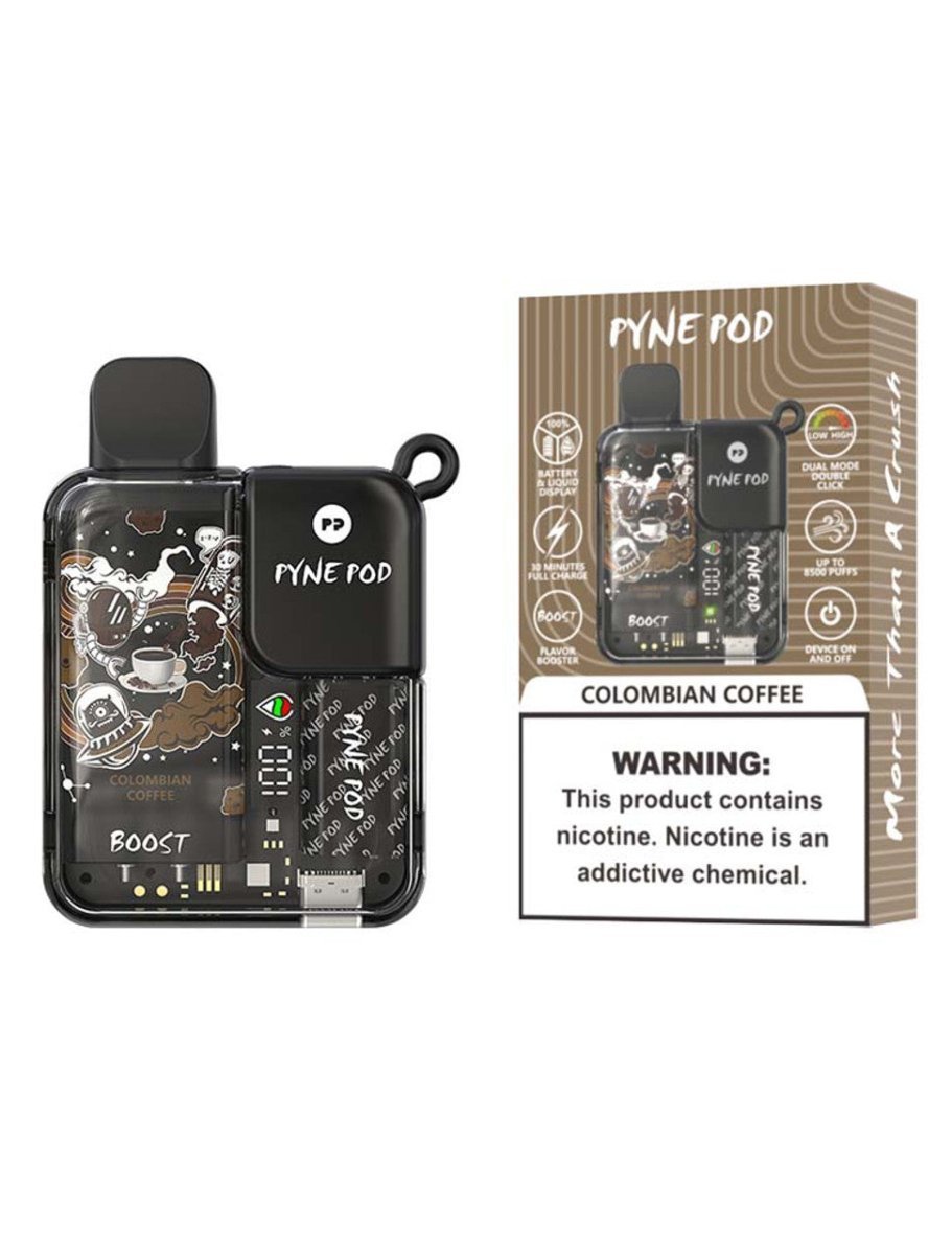 Pyne Pod Boost 8500 Puffs Disposable Vape Pod Box of 5 - Wolfvapes.co.uk-Colombian Coffee