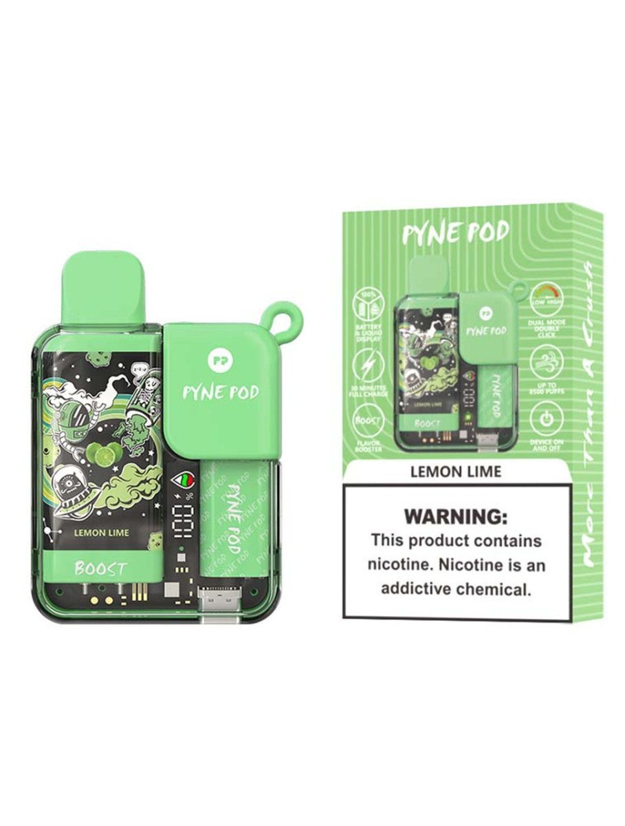 Pyne Pod Boost 8500 Puffs Disposable Vape Pod Box of 5 - Wolfvapes.co.uk-Lemon Lime