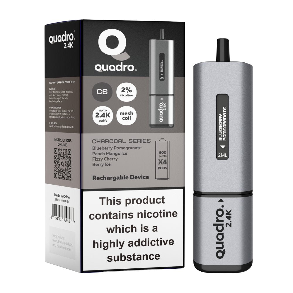 Quadro 2400 Puffs 4 in 1 Disposable Vape Pod Box of 5 - Wolfvapes.co.uk-Jet Black Series