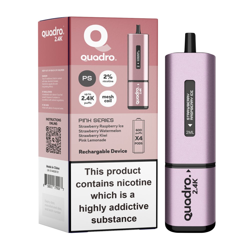 Quadro 2400 Puffs 4 in 1 Disposable Vape Pod Box of 5 - Wolfvapes.co.uk-Jet Black Series