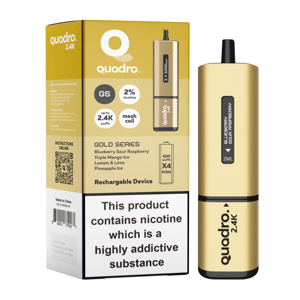 Quadro 2400 Puffs 4 in 1 Disposable Vape Pod Box of 5 - Wolfvapes.co.uk-Jet Black Series