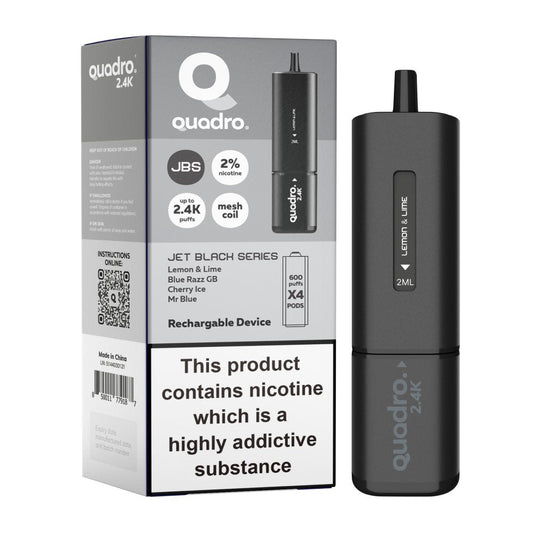 Quadro 2400 Puffs 4 in 1 Disposable Vape Pod Box of 5 - Wolfvapes.co.uk-Jet Black Series