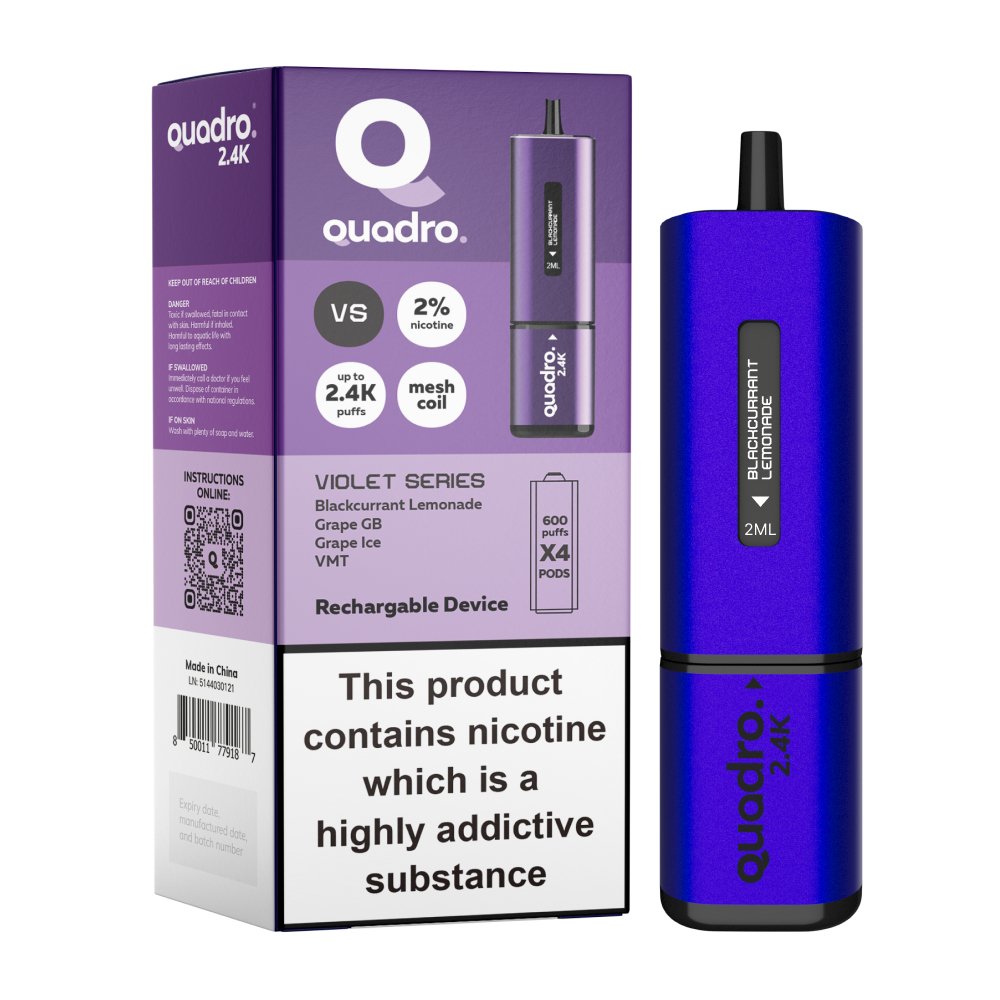 Quadro 2400 Puffs 4 in 1 Disposable Vape Pod Box of 5 - Wolfvapes.co.uk-Jet Black Series