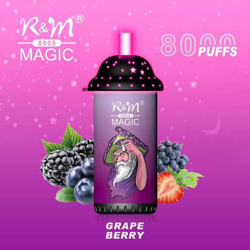 R and M Magic 8000 Disposable Vape Puff Pod Box of 10 - Wolfvapes.co.uk-Grape Berry