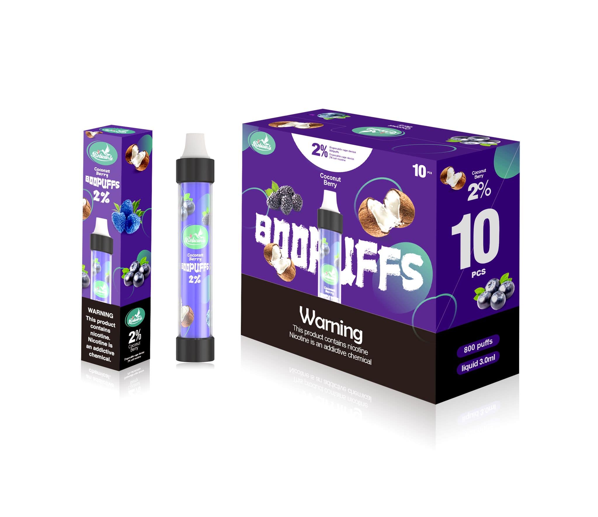 Robicante Glow 800Puffs Disposable Vape Pod Box of 10 - Wolfvapes.co.uk-Coconut Berry