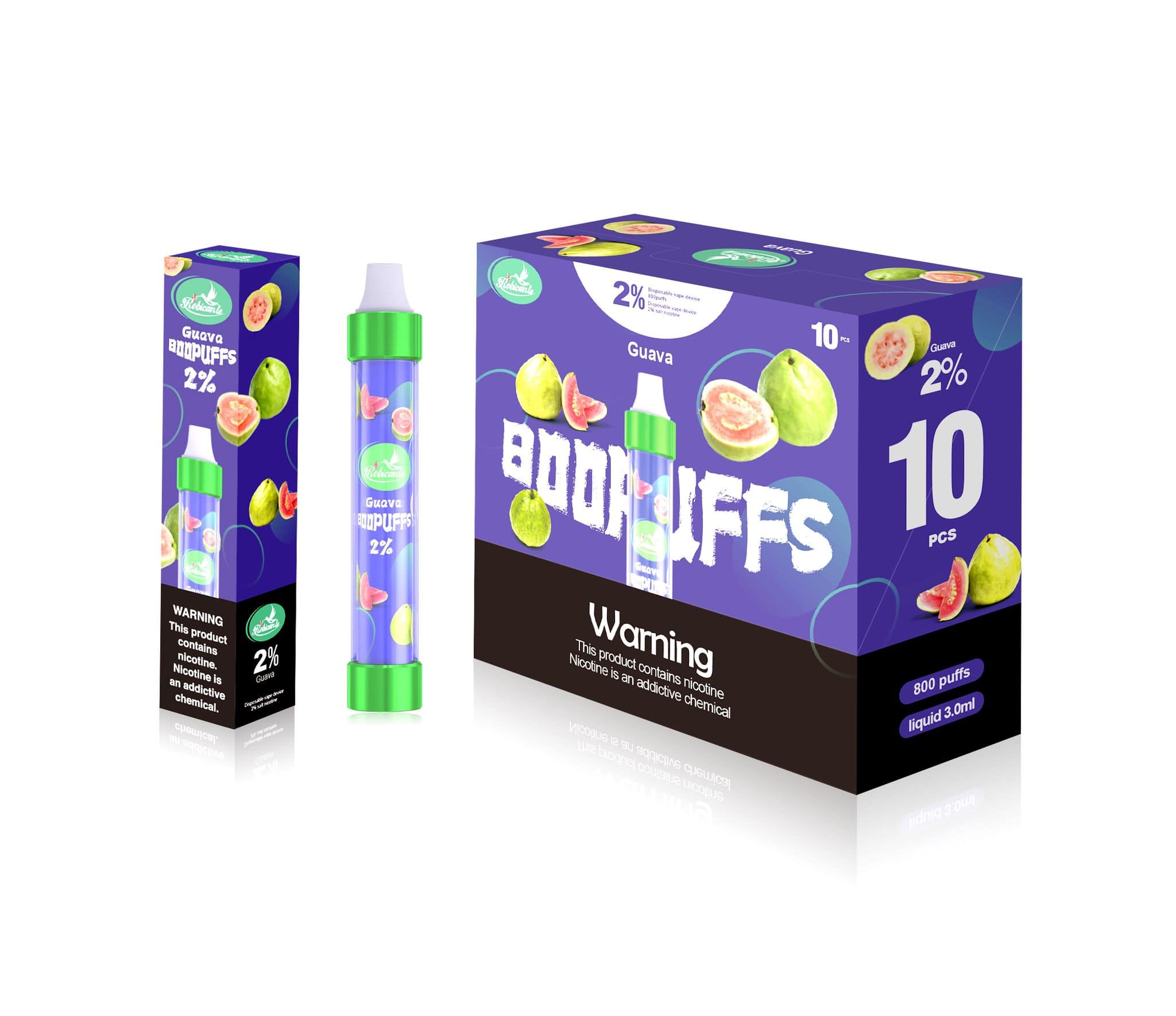 Robicante Glow 800Puffs Disposable Vape Pod Box of 10 - Wolfvapes.co.uk-Guava