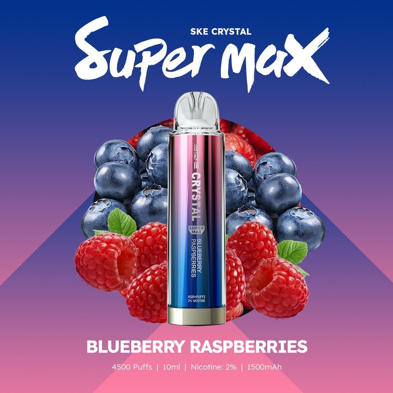 Ske Crystal Super Max 4500 Disposable Vape Pod Box of 10 - Wolfvapes.co.uk-Blueberry Raspberry