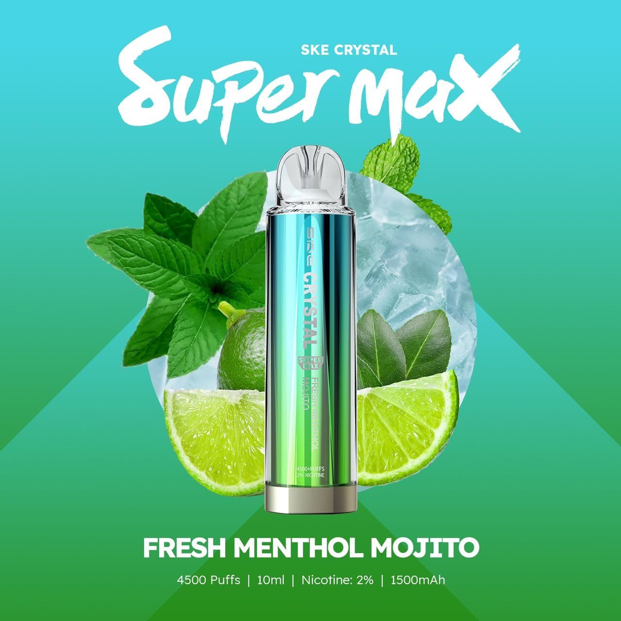 Ske Crystal Super Max 4500 Disposable Vape Puff Pod Device - Wolfvapes.co.uk-Fresh Menthol Mojito