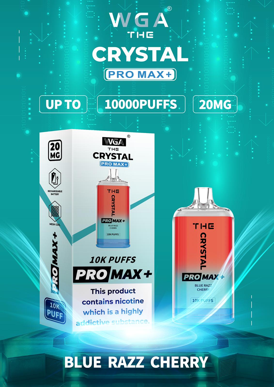 The Crystal Pro Max + 10000 Disposable Vape Puff Pod Bar Box of 10 - Wolfvapes.co.uk-Blue Razz Cherry