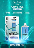 The Crystal Pro Max + 10000 Disposable Vape Puff Pod Bar Box of 10 - Wolfvapes.co.uk-Blue Razz Ice