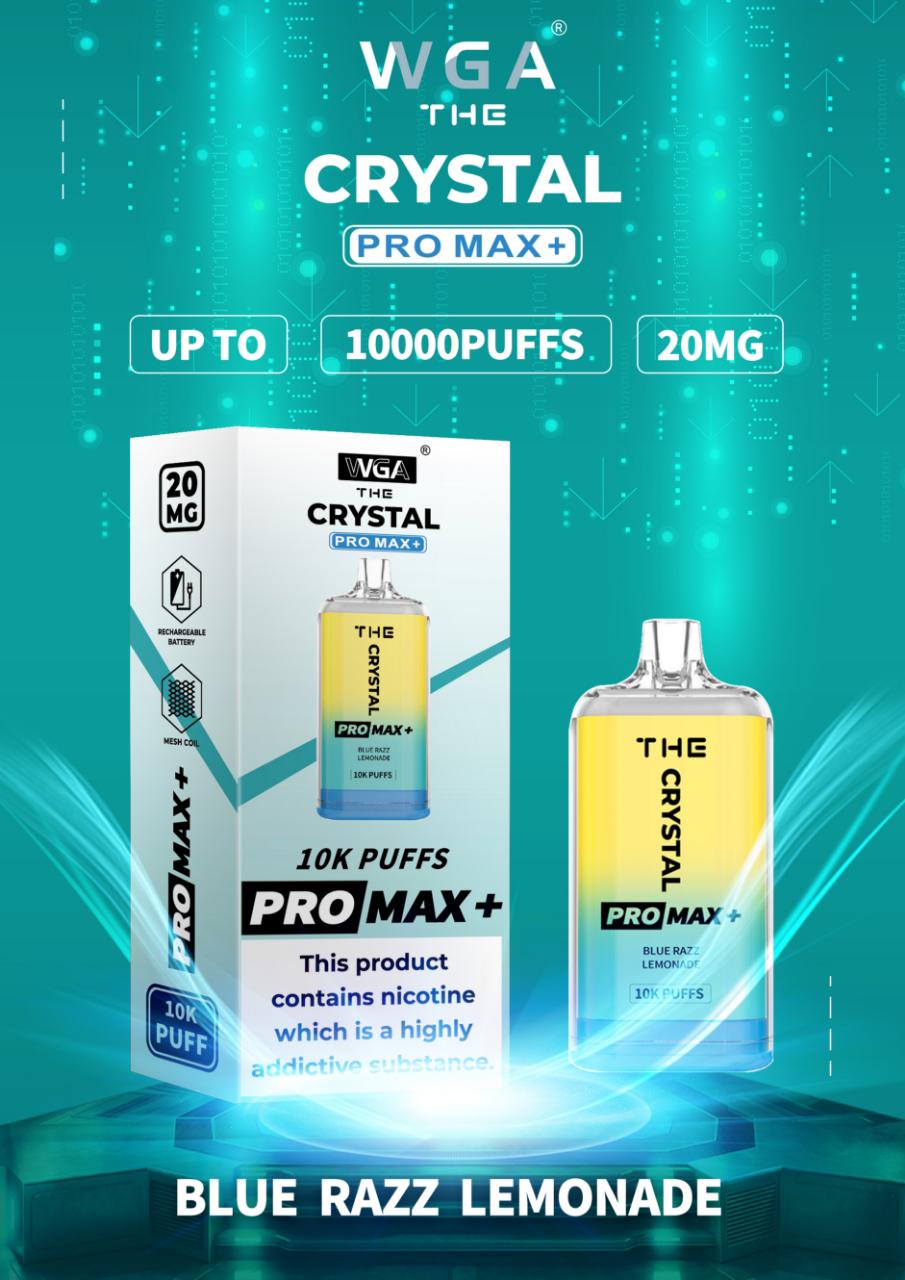 The Crystal Pro Max + 10000 Disposable Vape Puff Pod Bar Box of 10 - Wolfvapes.co.uk-Blue Razz Lemonade