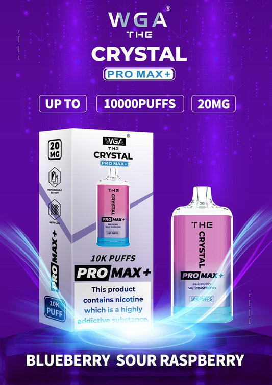 The Crystal Pro Max + 10000 Disposable Vape Puff Pod Bar Box of 10 - Wolfvapes.co.uk-Blueberry Sour Raspberry
