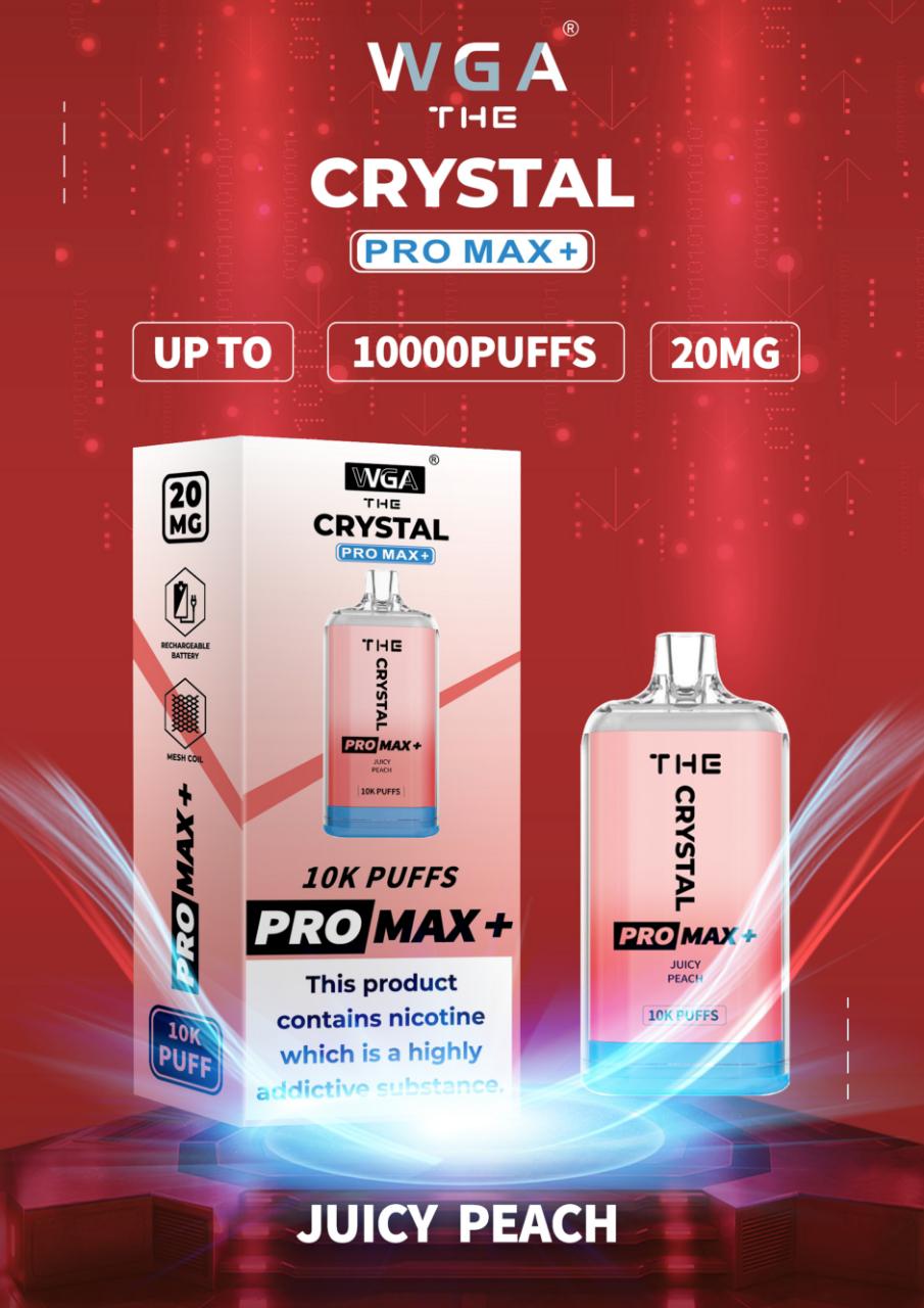 The Crystal Pro Max + 10000 Disposable Vape Puff Pod Bar Box of 10 - Wolfvapes.co.uk-Juicy Peach