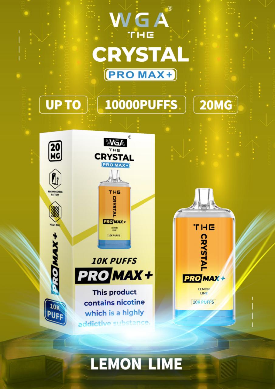 The Crystal Pro Max + 10000 Disposable Vape Puff Pod Bar Box of 10 - Wolfvapes.co.uk-Lemon Lime