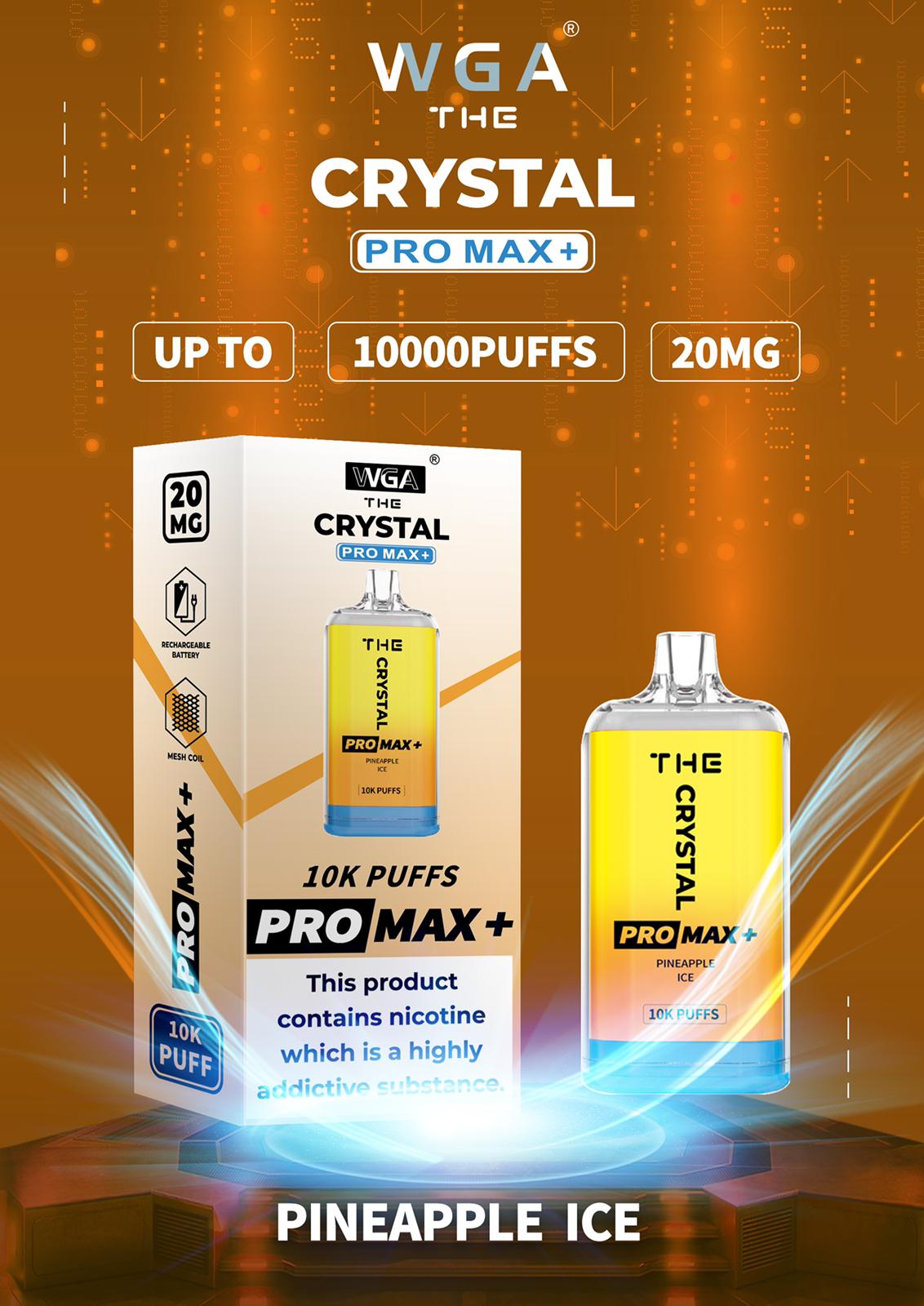 The Crystal Pro Max + 10000 Disposable Vape Puff Pod Bar Box of 10 - Wolfvapes.co.uk-Pineapple Ice